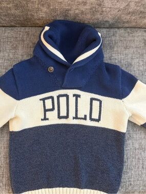 Polo Ralph Lauren Knit Hooded Sweater in Navy and Cream